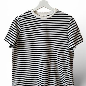 H&M Black and White Horizontal Stripe Short Sleeve Tee